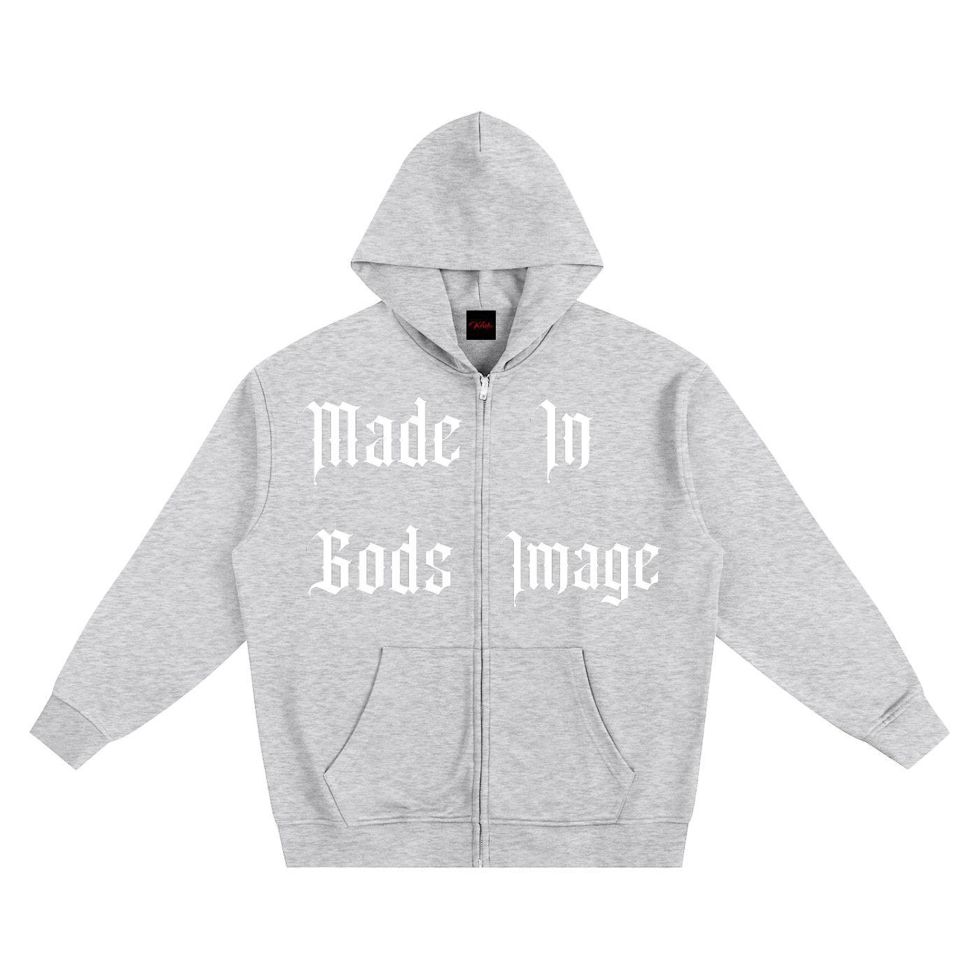 Made In Gods Image Zip Up Hoodie | White Text