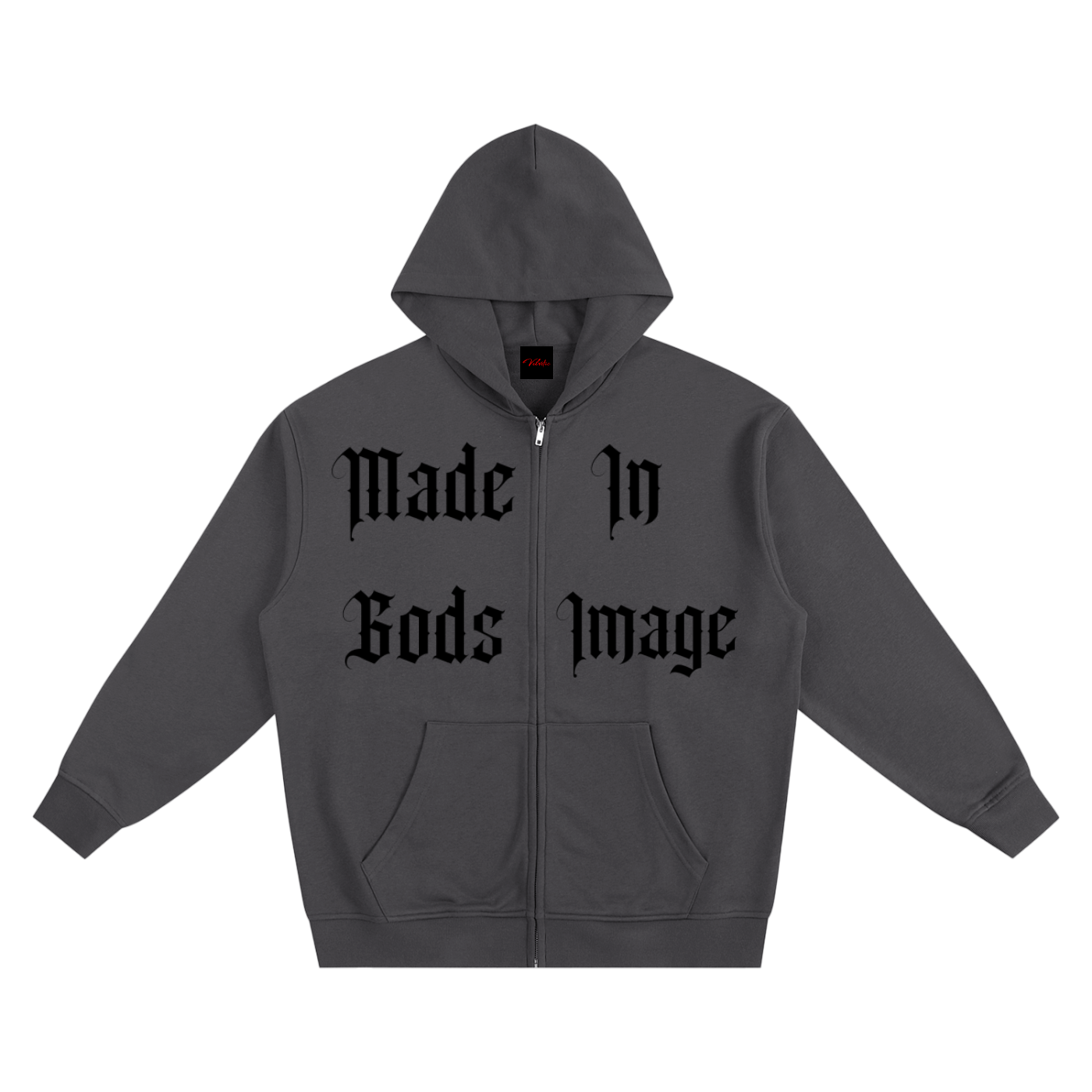 Made In Gods Image Zip Up Hoodie | Black Text