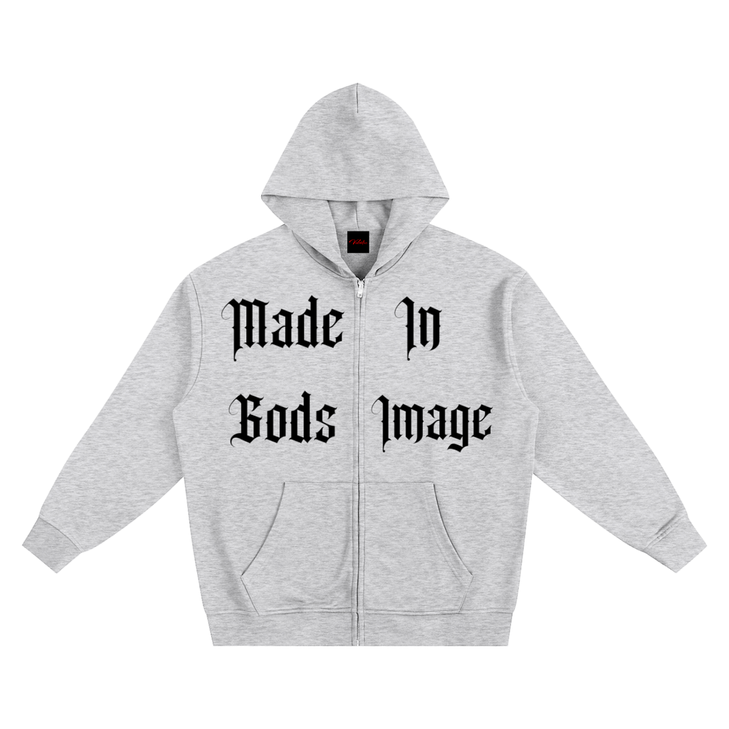 Made In Gods Image Zip Up Hoodie | Black Text