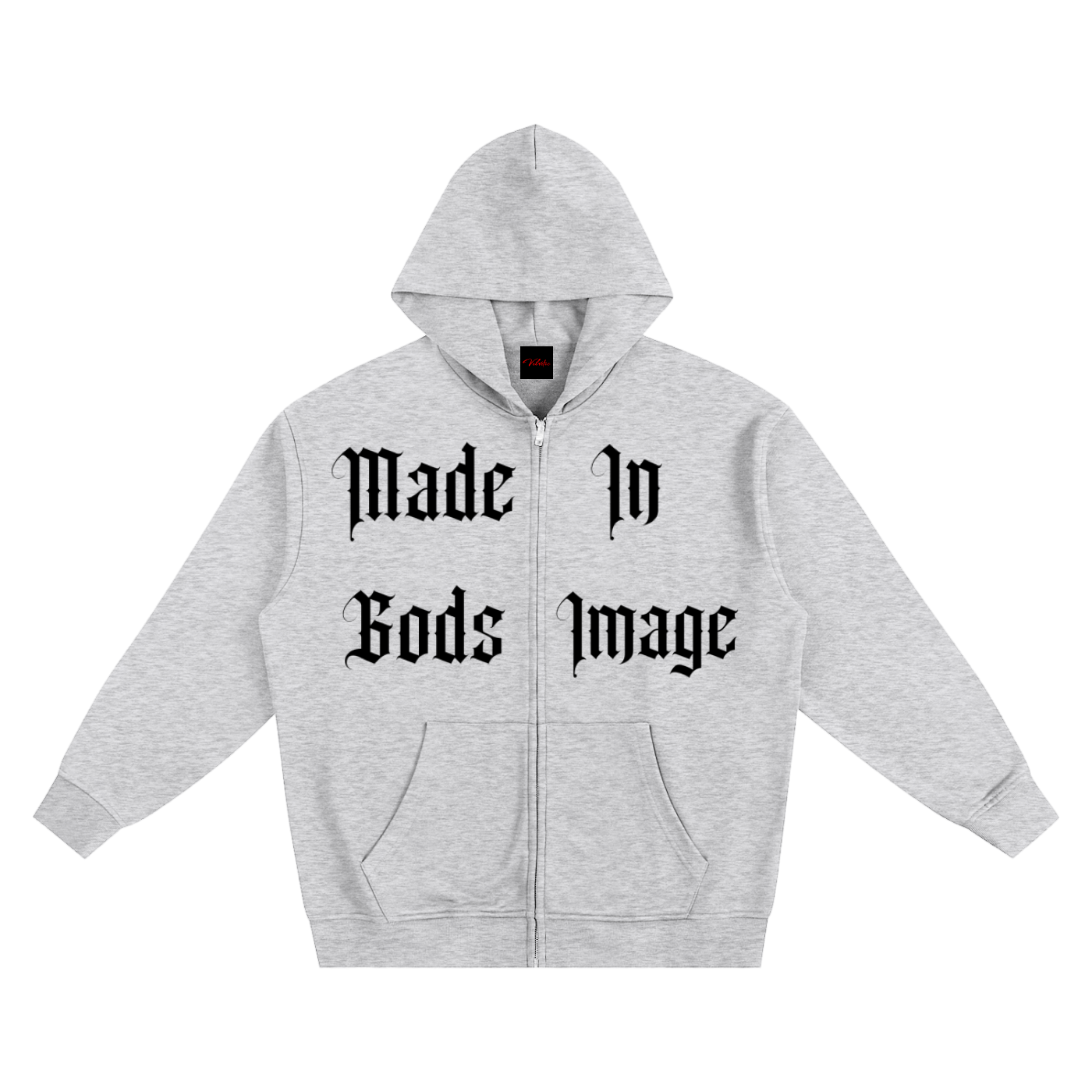 Made In Gods Image Zip Up Hoodie | Black Text
