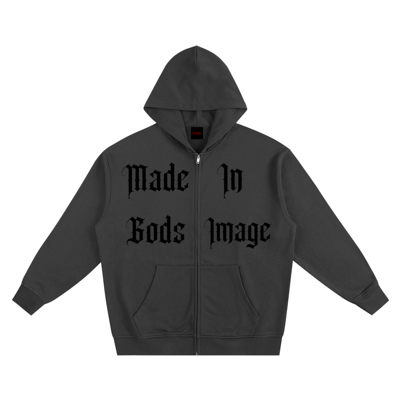 Made In Gods Image Zip Up Hoodie | Black Text